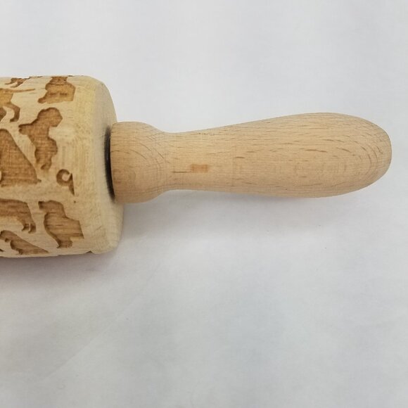 Wooden Rolling Pin Dog Motif Laser Etched Beautiful Baking Springerle Cookie - Picture 5 of 8